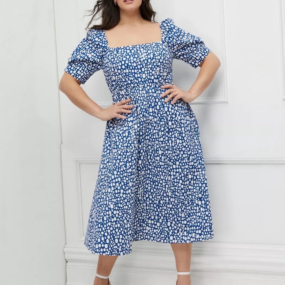 Eloquii Elements Puff Sleeve Fit and Flare MIDI Dress